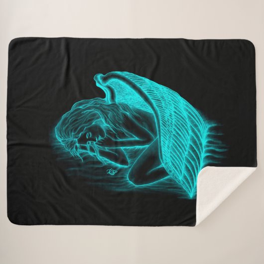 Een conengel met slaap, zwart en groen ontwerp sherpa deken (Voorkant (horizontaal))