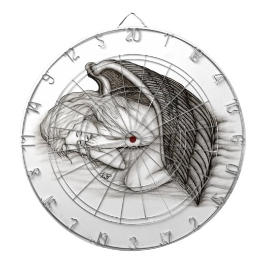 Een conengel met slaap, zwart en wit design dartbord (Voorkant)