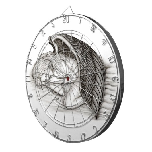 Een conengel met slaap, zwart en wit design dartbord (Voorkant Rechts)