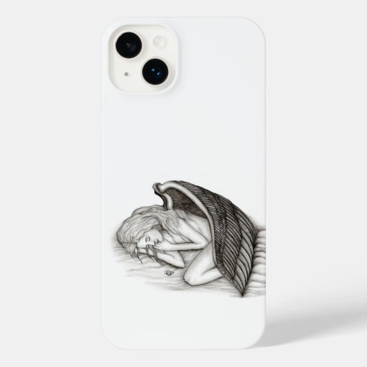 Een conengel met slaap, zwart en wit design iPhone hoesje (Achterkant)