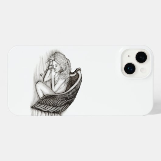 Een conengel met slaap, zwart en wit design iPhone hoesje (Achterkant horizontaal)