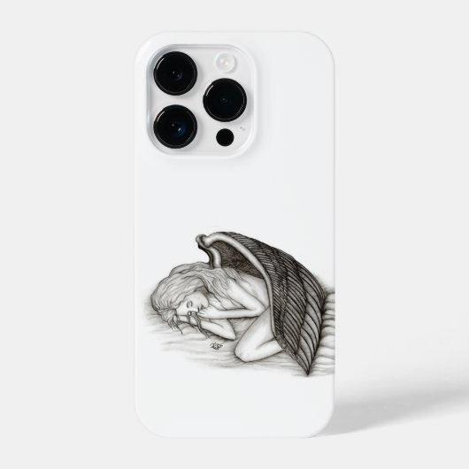 Een conengel met slaap, zwart en wit design iPhone hoesje (Achterkant)