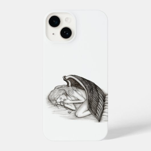 Een conengel met slaap, zwart en wit design iPhone hoesje (Achterkant)
