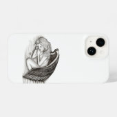 Een conengel met slaap, zwart en wit design iPhone hoesje (Achterkant horizontaal)