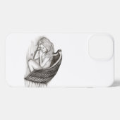 Een conengel met slaap, zwart en wit design iPhone hoesje (Achterkant horizontaal)