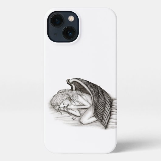Een conengel met slaap, zwart en wit design iPhone hoesje (Achterkant)