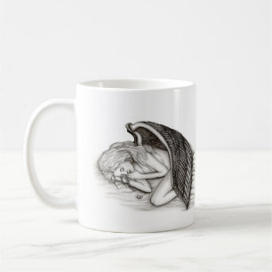 Een conengel met slaap, zwart en wit design koffiemok