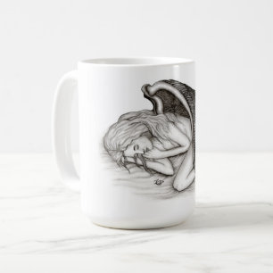 Een conengel met slaap, zwart en wit design koffiemok