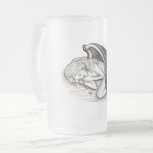 Een conengel met slaap, zwart en wit design matglas bierpul