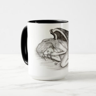 Een conengel met slaap, zwart en wit design mok