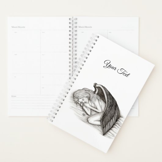 Een conengel met slaap, zwart en wit design planner (Display)