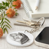 Een conengel met slaap, zwart en wit design sleutelhanger (Voorkant Rechts)