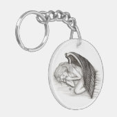 Een conengel met slaap, zwart en wit design sleutelhanger (Voorkant Links)