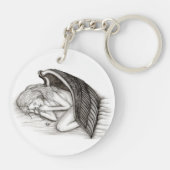 Een conengel met slaap, zwart en wit design sleutelhanger (Achterkant)
