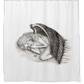 Een conengel met slaap, zwart en wit ontwerp douchegordijn (Voorkant)