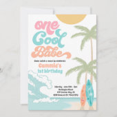 Een Cool Babe Retro Surf 1e Verjaardagsfeest Kaart (Voorkant)