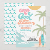 Een Cool Babe Retro Surf 1e Verjaardagsfeest Kaart (Voorkant / Achterkant)