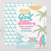 Een Cool Babe Retro Surf 1e Verjaardagsfeest Kaart (Voorkant / Achterkant)