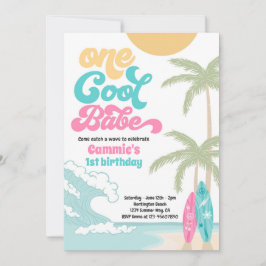 Een Cool Babe Retro Surf 1e Verjaardagsfeest Kaart