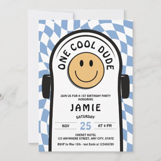 Een Cool Dude Retro Skateboard 1e Verjaardag Kaart (Voorkant)