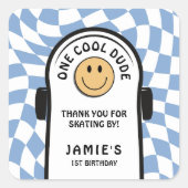 Een Cool Dude Skateboard 1e Verjaardag DANK U Vierkante Sticker (Voorkant)