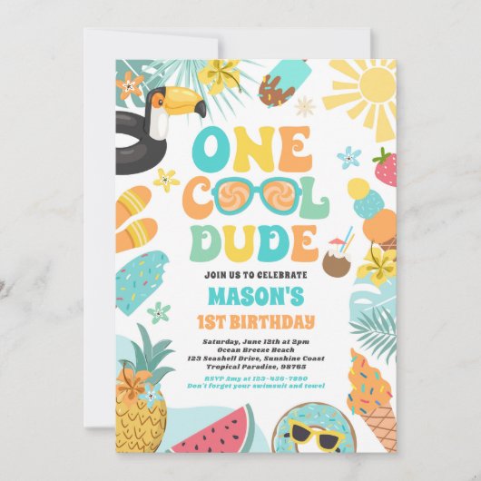 Een Cool Dude Tropische Zomer 1e Verjaardagsfeest Kaart (Voorkant)