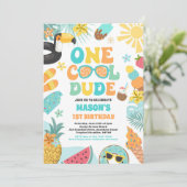 Een Cool Dude Tropische Zomer 1e Verjaardagsfeest Kaart (Staand voorkant)