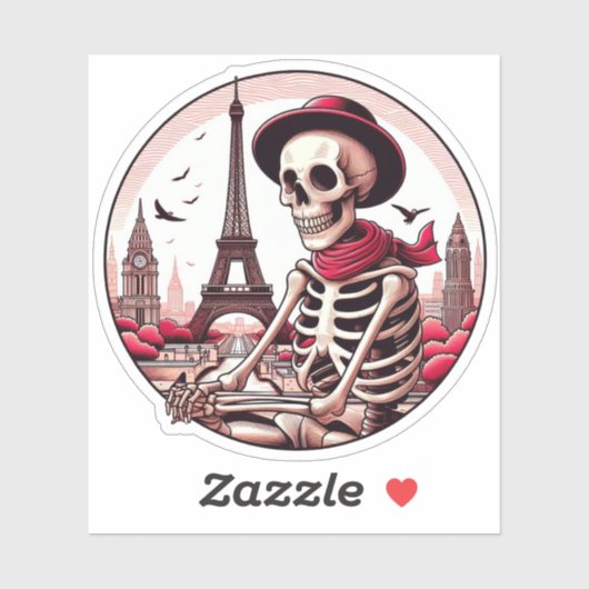 Een cool kunstenaarsskelet in Parijs Sticker (Vel)