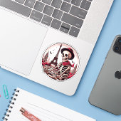 Een cool kunstenaarsskelet in Parijs Sticker (Laptop met iPhone)