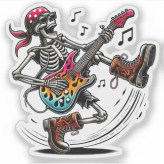 Een cool rockster skelet sticker