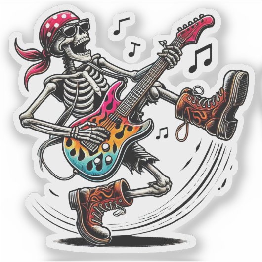 Een cool rockster skelet sticker (Voorkant)