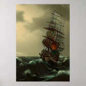 Een cool schip op de stormachtige oceaan | AI Art  Poster (Voorkant)