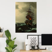 Een cool schip op de stormachtige oceaan | AI Art  Poster (Thuiskantoor)