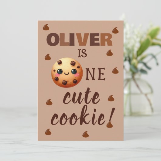 Een coole cookie 1e verjaardag aankondiging (Staand voorkant)