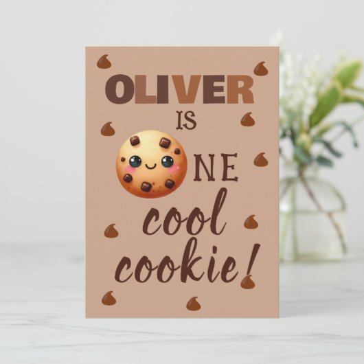 Een coole cookie 1e verjaardag kaart (Staand voorkant)