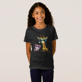 Een coole giraffe en kat met een zonnebril t-shirt (Voorkant volledig)
