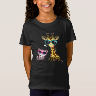 Een coole giraffe en kat met een zonnebril t-shirt