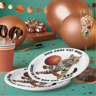 Een coole kat die dol is op het spelen van Bas-cat Papieren Bordje