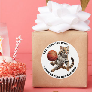 Een coole kat die dol is op het spelen van Bas-cat Ronde Sticker