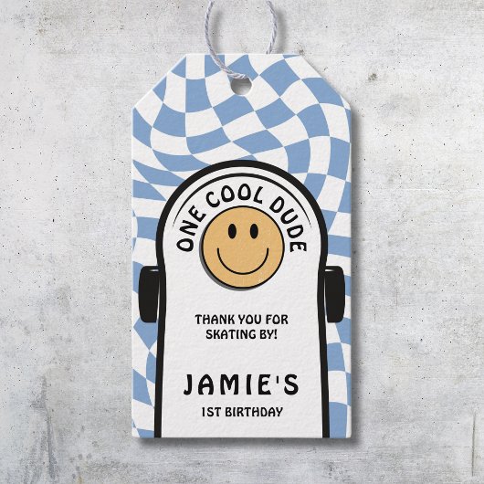 Eén Coole Kerel Skateboard 1e Verjaardag BEDANKT Cadeaulabel