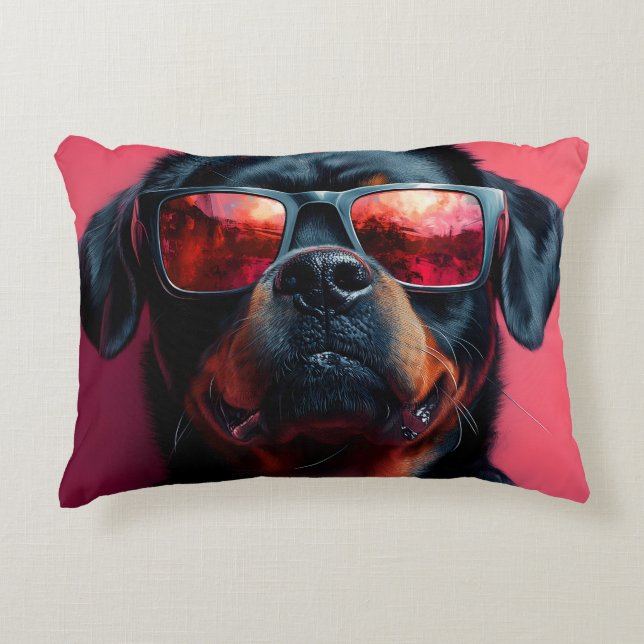 Een coole rottweiler met een zonnebril accent kussen (Voorkant)