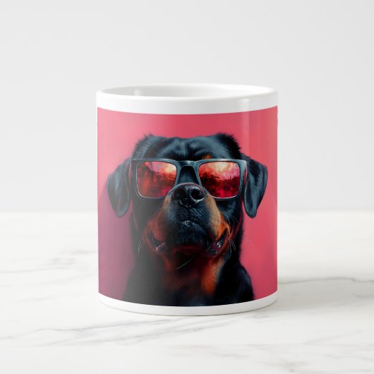Een coole rottweiler met een zonnebril grote koffiekop (Voorkant)