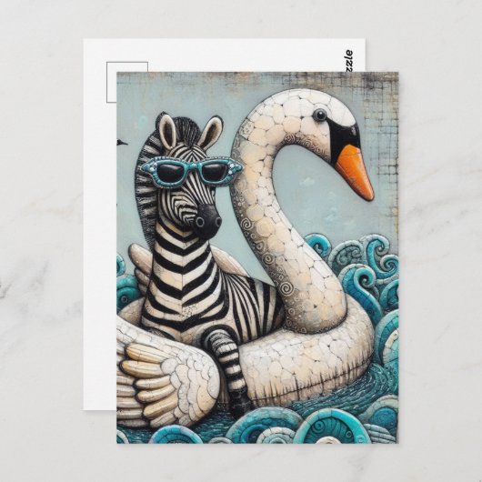 Een coole Zebra Blue zonnebril op een drijvende zw Briefkaart (Voorkant / Achterkant)