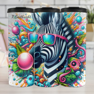 Een coole Zebra met een kleurrijke zonnebril Thermosbeker
