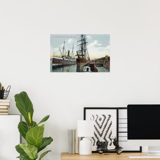 Een Coos Bay Shipping Scene op Dock Poster (Thuiskantoor)