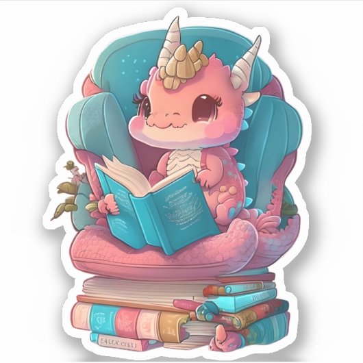 Een Coral Dragon Reading Sticker (Voorkant)