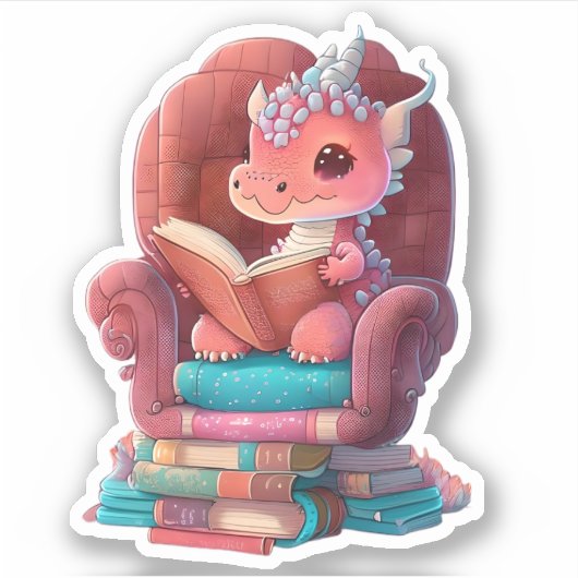 Een Coral Dragon Reading Sticker (Voorkant)