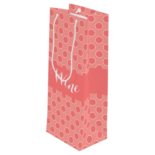Een Coral Polka Dot Wijn Cadeautas (Achterkant Gekanteld)