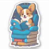 Een Corgi puppy die een boek leest Sticker (Voorkant)