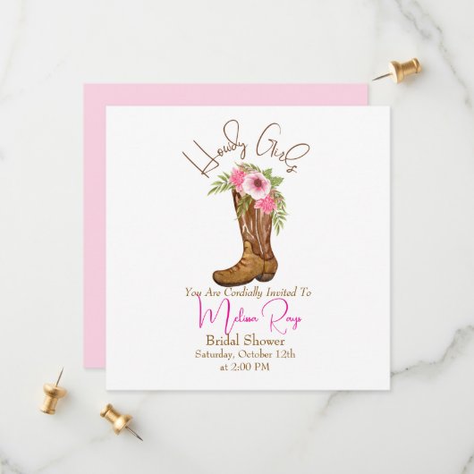 Een Country Cowgirl Laarzen Bruids Douche Uitnodig Save The Date (Voorkant / Achterkant in situ)